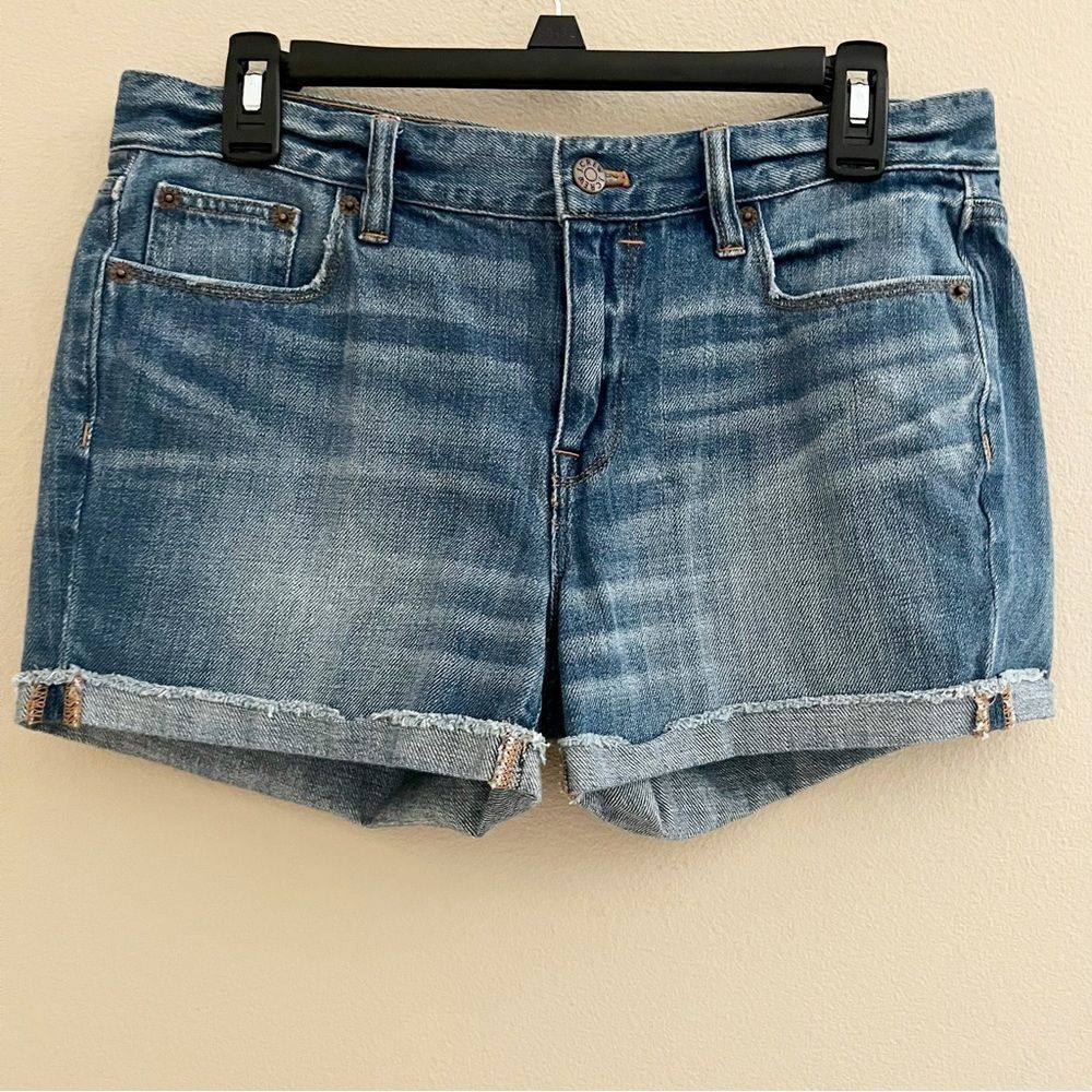 Crew Liza wash denim shorts rolled up raw hem cut offs size 27